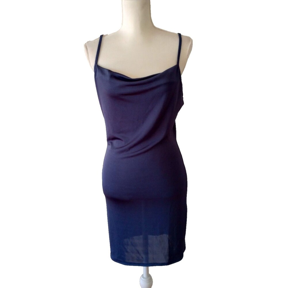 Forever 21 Slip Dress Juniors Large Navy Blue Slinky Bodycon Y2K Club Sexy NWT